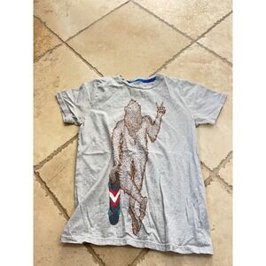 Boden Boys 13-14 Bigfoot Skateboard Peace Sign Graphic T-Shirt Grey Cotton
